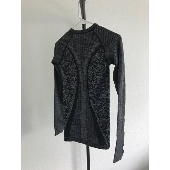 Lulu Lemon Rest Less Pullover | Hip Length | Size 2 | Black, Gray Floral Ribbed - Picture 3 of 6